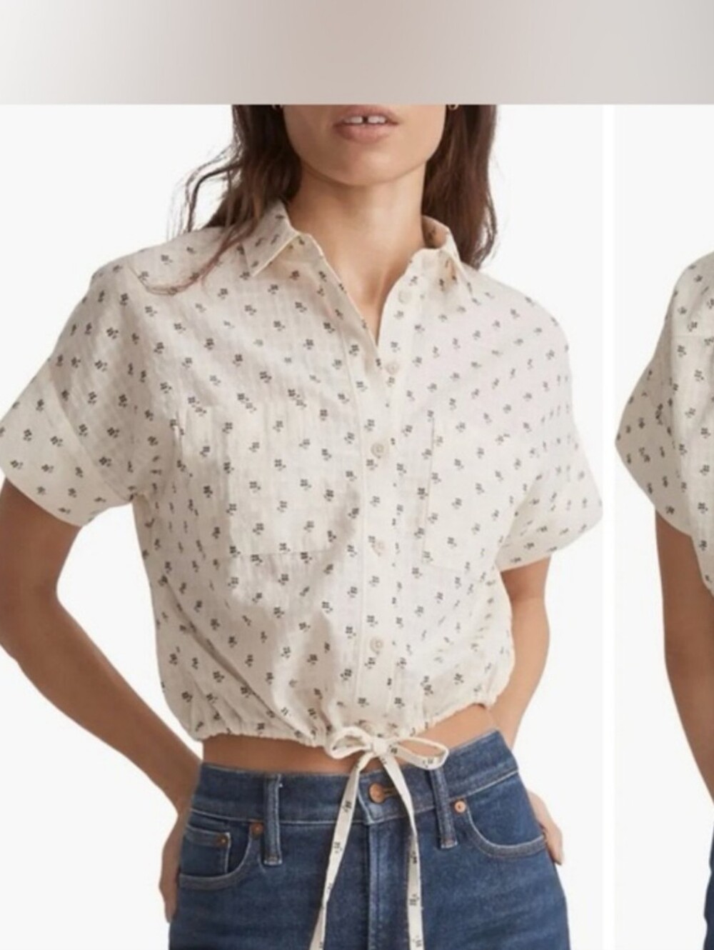 Madewell Cream Short-Sleeve Printed Crop Top